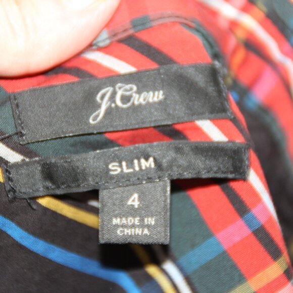 J. CREW  Women's Black Tartan Plaid Cotton Button Down Top Sz 4 Slim - Picture 10 of 10